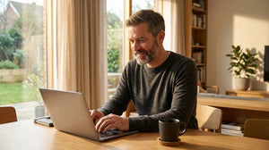 Man working at a laptop at home